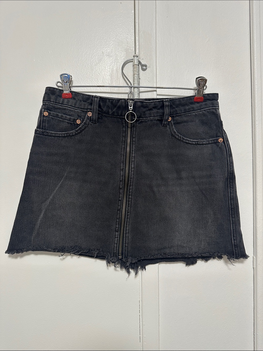 Free people Black Denim Zip-Front Mini Skirt 27